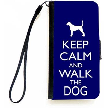 Imagem de Rikki Knight Keep Calm and Walk the Dog - Capa carteira flip azul com aba magnética para Apple iPhone 5c