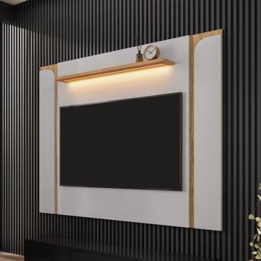 Imagem de Painel para TV Até 75 Polegadas Maresias 1 Prateleira com Led Off White/Cinamomo - Móveis Bechara