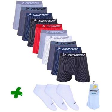 Imagem de Kit 10 Boxer Microfibra Rsica de Giz + 3 Pares Meia Soquete - Dorbe, P