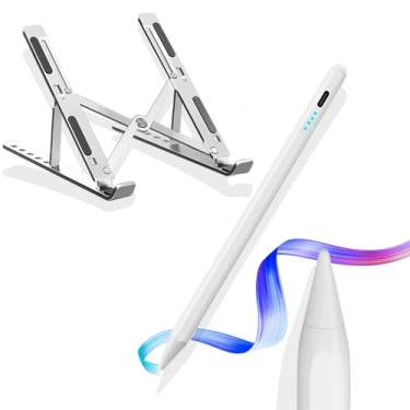 Imagem de Kit Caneta Stylus Digital Universal Ponta Fina Pen Touch Screen para Tablet Notebook Celular Ipad + Suporte para Notebook e Macbook de Alumínio Dobrável e Tablet de Mesa Multifuncional – VOLT3M