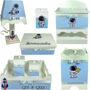 Imagem de Kit farmacinha Higiene bebê Mdf menino 8 pçs - Astronauta Azul BB - Fl