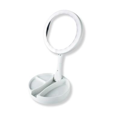 Imagem de Espelho Camarim 2 Lados Zoom Redondo Led Porta Joias Branco