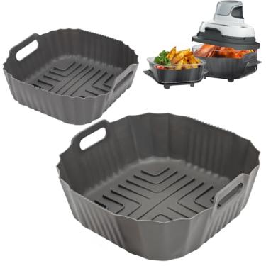 Imagem de YQL 2 peças de forros de silicone para fritadeira a ar Ninja Crispi FN101, cesta de acessórios reutilizáveis antiaderentes para fritadeira a ar portátil, forro grande para recipiente de 4 litros e
