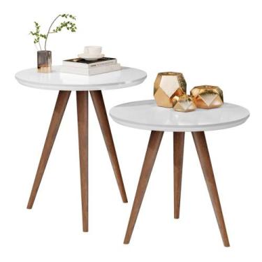 Imagem de Conjunto Mesa Lateral Sofá Sala Pés Palito - CasaH, Branco