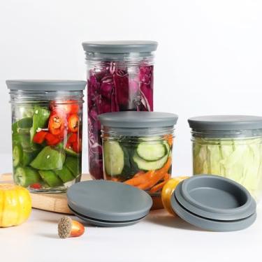 Imagem de Tampas de fermentação, pacote com 2 tampas de fermentação sem água para frascos de vidro de boca larga, Kimchi, kit de fermentação de picles e chucrute, tampa de frasco de vidro de boca larga de