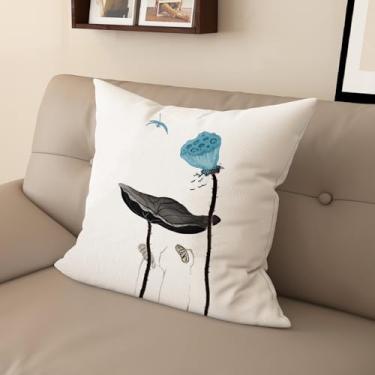 Imagem de Sladjana Capa de almofada de sofá requintada estilo chinês com estampa de lótus - eleve seu espaço de vida (61 x 61 cm, JYHH-L)