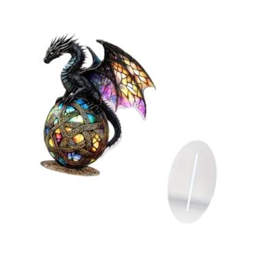 Imagem de IEUDNS Placa decorativa de sinal acrílico de dragão 2D com base, peça central de mesa, ornamento de mesa para quarto de escritório quarto