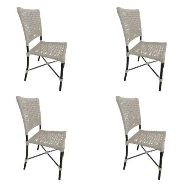 Imagem de Kit 4 Cadeiras Roma Corda Náutica Base em Alumínio Preto/areia - GUIMA