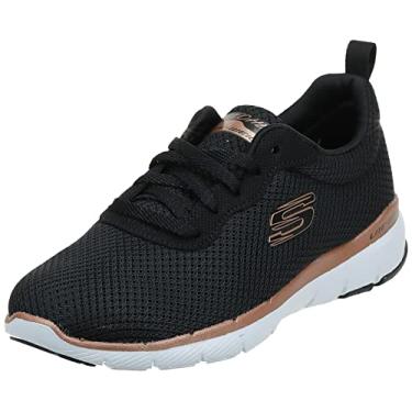 Imagem de Skechers Tênis feminino Flex Appeal 3.0, Preto, ouro rosa, 7 Narrow