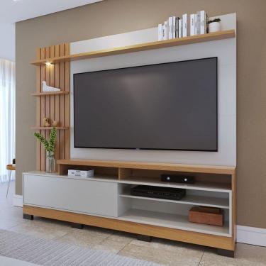 Imagem de Estante para TV Até 65 Polegadas Maceió 1 Porta com Led Ripado Freijo/Off White - Colibri