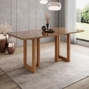 Imagem de Mesa de Madeira Yara 160 Cm com Vidro Natural - Henn
