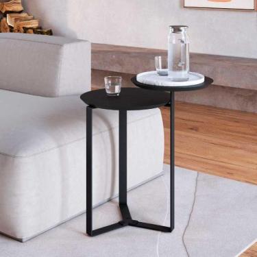 Imagem de Mesa Lateral de Apoio Orgânica 55cm c/ 2 Tampos e Pés em Aço - Artesan