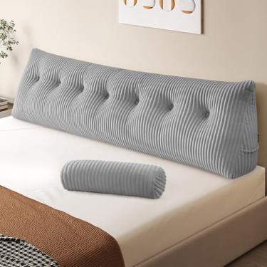 Imagem de Z-hom Travesseiro grande de cunha, cabeceira triangular King, travesseiro de leitura com almofada de rolo para cama, sentado e dormindo, almofada de encosto, almofada de cabeceira para costas, cinza