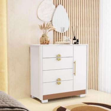 Imagem de Cômoda Sapateira Ilha Bela 4 Gavetas 1 Porta Branco/Camarim - Vila Ric