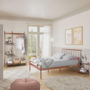 Imagem de Conjunto Cama Queen, Mesa de Cabeceira e Arara de Roupas em Aço Begônia Cabecasa Madeiramadeira