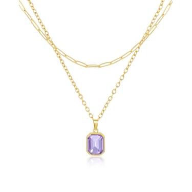 Imagem de Lourny Colar de cristal em camadas de ouro para mulheres, gargantilha banhada a ouro 18 K, verde esmeralda, corrente delicada, joia moderna para presentes femininos, One Size, Latão, Sem Pedra