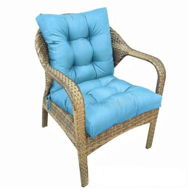 Imagem de Eoieov Almofada para cadeira de pátio externo à prova d'água espessa com laços para jardim, cozinha interna, sala de jantar, escritório, 106 cm x 52,8 cm x 7,6 cm, azul celeste