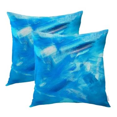 Imagem de Batmerry Capas de almofada de pintura a óleo abstrata para ambientes externos, azul, preto, verde, textura, lona, almofadas internas, impressão digital, linho resistente à água para sofá, cama, zíper