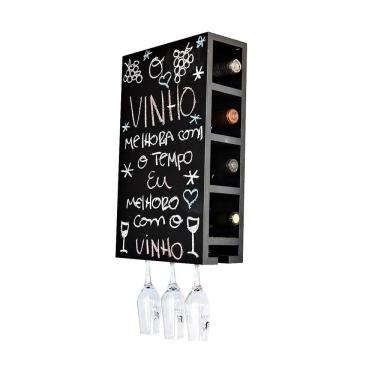 Imagem de Bar Barzinho Adega Lousa Desenho Recados Porta Taças Preto