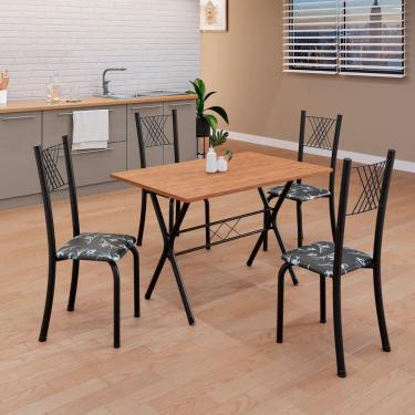 Imagem de Conjunto de Mesa Tubular 062 100x60cm Tampo em Mdf com 4 Cadeiras Sara Floral preto / Preto TXT