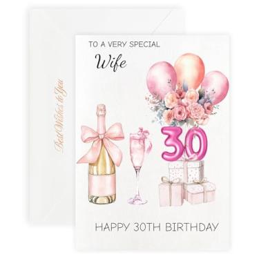 Imagem de MAGJUCHE Cartões de aniversário para esposa – Cartão de feliz aniversário de 30 anos do marido para ela, elegante cartão de felicitações para mulheres com envelope e selo de cera, 12 x 17 cm
