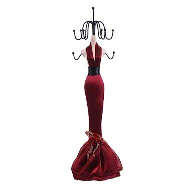 Imagem de Porta-joias, brinco, colar, colar, gancho, anéis, vestidos para convidados de casamento, manequim, mesa, joias, colar, organizador, resina, corpo, branco, decorações Miss (clarete 38 x 9 cm)