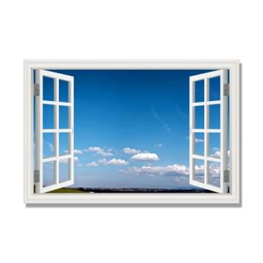 Imagem de PY3H69 Arte de parede em tela de janela aberta, impressão natural em tela. Lindo cenário de céu 38 cm, decoração de parede de paisagem de janela, decoração de casa moderna. 80 x 120 cm - 31 x 47 pol