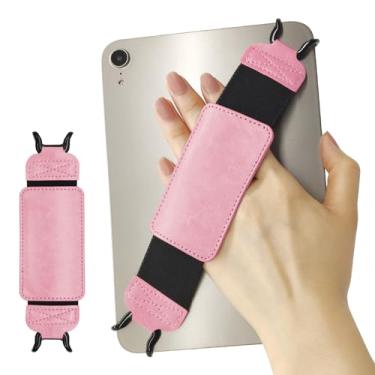 Imagem de Alça de mão de couro para tablet/iPad de 6,5 a 9,5 polegadas, alça de dedo para iPad Pro/iPad Air/Kindle Fire HD, alça de mão versátil de alta elasticidade, rosa