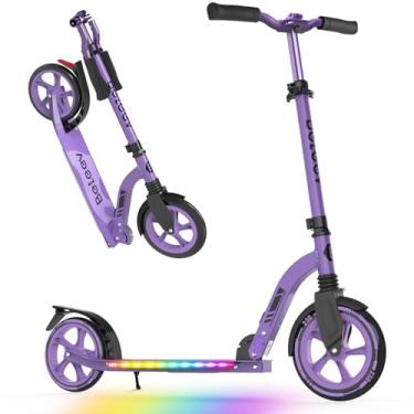 Imagem de BELEEV V10 Scooter de roda grande para crianças a partir de 6 anos com deck iluminado, scooter dobrável de 2 rodas para adultos e adolescentes, 5 altura ajustável, scooter esportiva leve, carga máxima