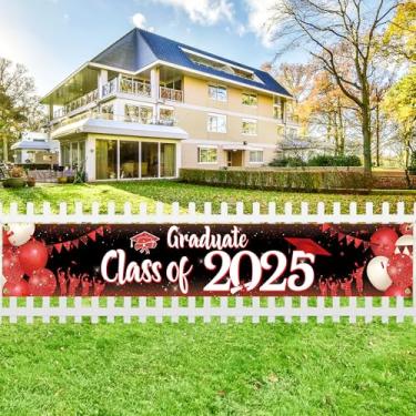 Imagem de Banner grande da turma de graduação de 2022 - 250 x 50 polegadas | Banner da turma de 2022 Decorações de 2022 | Decorações de formatura vermelhas e pretas 2022 | Banner de formatura, decorações de festa de formatura 2022