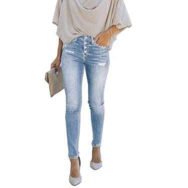 Imagem de DGRPI Calça jeans feminina boyfriend skinny rasgada desgastada e elástica, 002 - Azul claro, 8