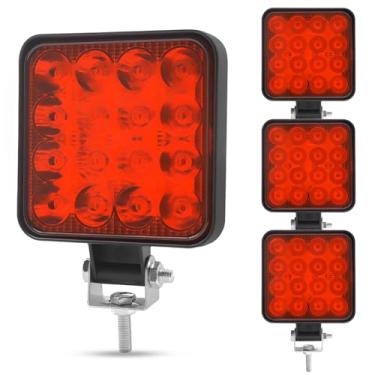 Imagem de YnGia Luzes LED 4x4 Quadradas Led Off Road 4 peças Luzes de neblina LED 12 V 3,3 polegadas Luz de condução para caminhão, trator, carro off-road, quadriciclo, barco, carro, escavadeira, vermelho