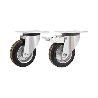 Imagem de Kit 2 un rodízio giratório freio borracha preta 3" 76mm 60kg - VONDER