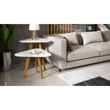 Imagem de Mesa Lateral E Apoio 3 Pontas Plus Pés Madeira Branco - Comprar Móveis