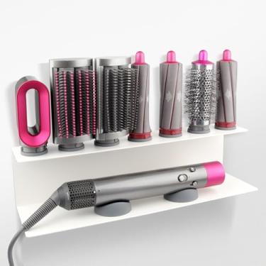 Imagem de Acessórios de suporte de modelador de cachos compatíveis com suporte organizador Dyson Airwrap na mesa, acessórios de rack de armazenamento de cabelo montados na parede