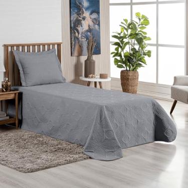 Imagem de Ibitinga Decora, Cobre Leito Colcha Solteiro Box 2 Peças Dupla Face 200 Fios Macio Com Porta Travesseiros Jogo De Cama Cor:Cinza