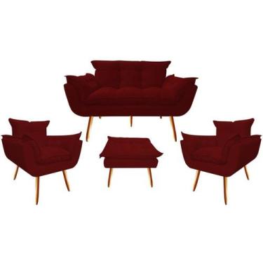 Imagem de Kit Namoradeira + 2 Poltronas + 1 Puff Decorativo Opala Suede Marsala 