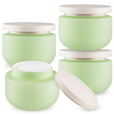 Imagem de 4 frascos de plástico para creme, 250 g, recipientes de amostra, frascos de cosméticos à prova de vazamento de boca larga com tampas para loção, maquiagem, faça você mesmo, produtos de beleza - verde