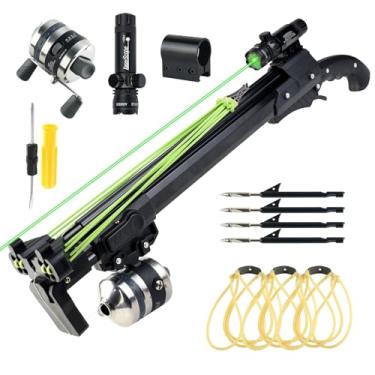 Imagem de Catch&Hunt Estilingue de pesca, catapulta profissional de tiro de alongamento com roda de pesca de metal, dardo de peixe e faixa de borracha