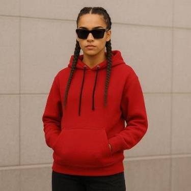 Imagem de Moletom Blusa de Frio Feminina Flanelada Canguro Com Capus-Feminino