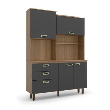 Imagem de Cozinha Compacta Ravena 4 Portas 3 Gavetas Ipê Wood e Grafite