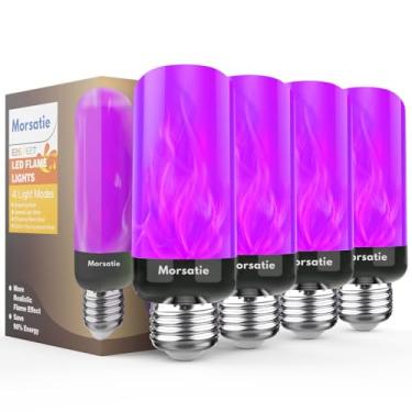 Imagem de Morsatie 【Atualizado】 Lâmpadas De Chama Led, Piscantes 4 Modos Com Efeito Invertido, Lâmpada Fogo E26 Para Decoração Festas Halloween, Natal, Varanda, Pátio, Ambientes Internos E Externos, Roxas
