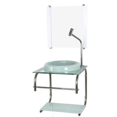 Imagem de Gabinete de vidro 40cm inox branco com torneira metal cromada - Cubas 