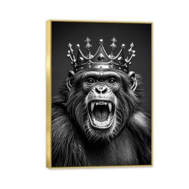 Imagem de SDYJ6GSW Pôsteres e impressões de macaco de animais engraçados pôsteres preto e branco pinturas em tela de fone de ouvido de animais para crianças decoração de parede de sala de estar moldura 100 x 70
