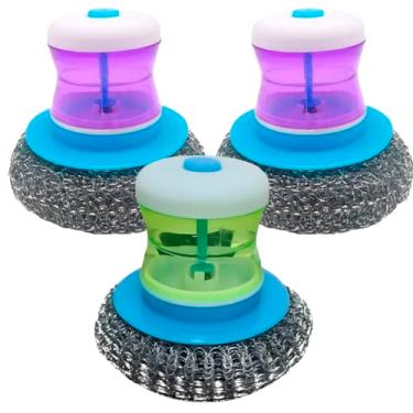 Imagem de kit com 3 Esponja Escova Palha de Aço Ariar Panelas Louças com Dispenser Suporte Porta Detergente