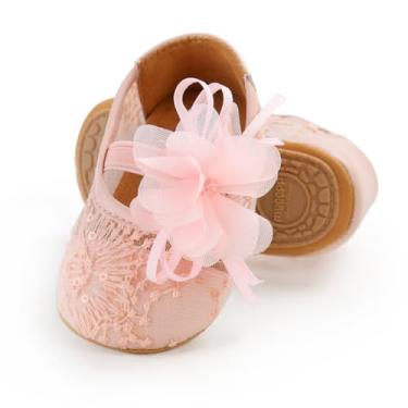 Imagem de Ohwawadi Sapatos para bebês meninas Baby Mary Jane Sapatilhas princesa vestido de casamento sapatos de berço para recém-nascidos, bebês e crianças pequenas, 20g03rosa, 0-6 meses