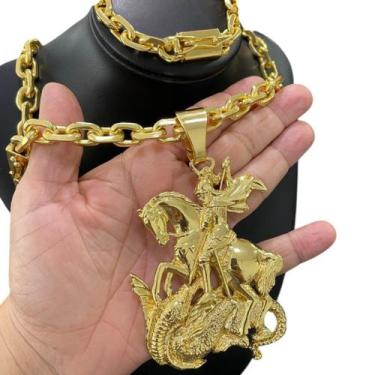 Imagem de Kit Cadeado 12mm + Pingente São jorge Cravejado Banhado Ouro - ToJoia1