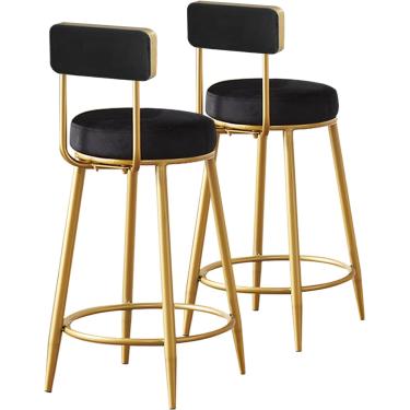 Imagem de Conjunto De 2 Cadeiras De Bar De Café Da Manhã Estofadas Em Veludo Assento Pernas De Metal Bancos De Café Da Manhã Para Bar, Balcão, Cozinha E Casa, Black