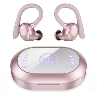Imagem de Fones de ouvido sem fio Bluetooth, estéreo de alta fidelidade, tela LED, com microfone com cancelamento de ruído, chamadas nítidas, 50 horas de reprodução, fones de ouvido esportivos (rosa)