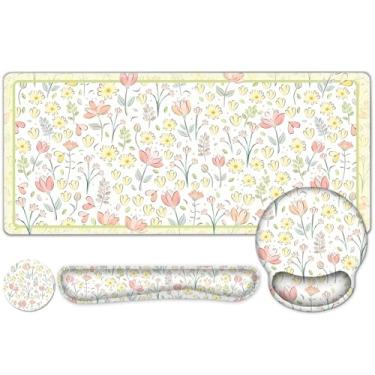 Imagem de Tapete de mesa, mouse pad grande 4 em 1 com descanso de pulso, tapete de mesa fofo para desktop, tapete de mesa, antiderrapante XXL mouse ergonômico para computador com suporte de pulso para teclado e